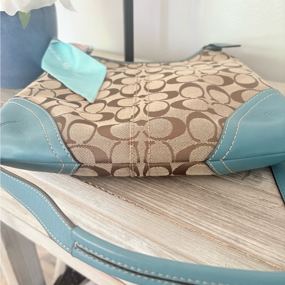 Coach Hampton Signature Jacquard Brown and Teal Hobo Bag - Picture 11 of 12